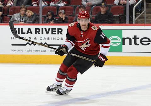 GLENDALE, AZ – MARCH 03: Freddie Hamilton #13 of the Arizona Coyotes skates up ice against the Ottawa Senators at Gila River Arena on March 3, 2018 in Glendale, Arizona. (Photo by Norm Hall/NHLI via Getty Images)