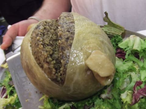 Traditional Scottish haggis is much closer to the pudding originally referenced in the phrase.