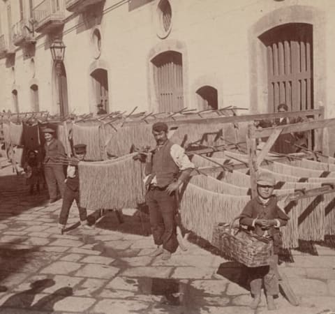 Pasta drying in the streets of Naples in 1897.