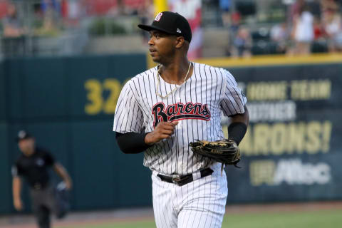 BIRMINGHAM, AL – JUNE 19: Birmingham Barons outfielder Eloy Jimenez during the 2018 Southern League All-Star Game. The South All-Stars defeated the North All-Stars by the score of 9-5 at Regions Field in Birmingham, Alabama. (Photo by Michael Wade/Icon Sportswire via Getty Images)