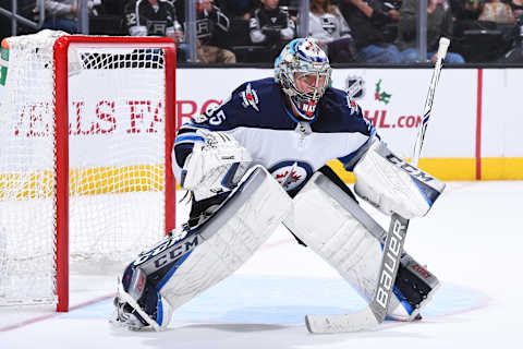 LOS ANGELES, CA – NOVEMBER 22: Steve Mason #35 of the Winnipeg Jets defends the net during a game against the Los Angeles Kings at STAPLES Center on November 22, 2017 in Los Angeles, California. (Photo by Juan Ocampo/NHLI via Getty Images) *** Local Caption ***