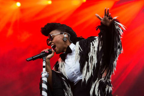 Janelle Monáe performing at the 2016 Boston Calling Music Festival.