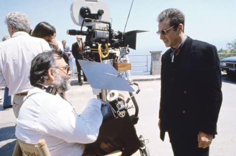 Francis Ford Coppola and Al Pacino on the set of The Godfather Part III (1990).