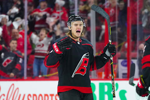 Carolina Hurricanes defenseman Jake Bean (24): (James Guillory-USA TODAY Sports)