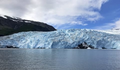 A glacier meets the sea in Alaska.