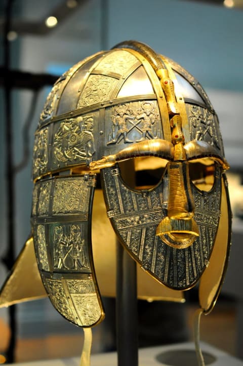 This modern recreation shows what the Sutton Hoo helmet probably looked like in the 5th century CE.