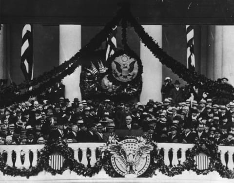 Franklin Delano Roosevelt delivering his First Inaugural Address in Washington, D.C.