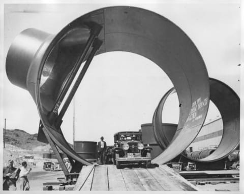 Franklin Delano Roosevelt touring the construction site of the Boulder (Hoover) Dam.