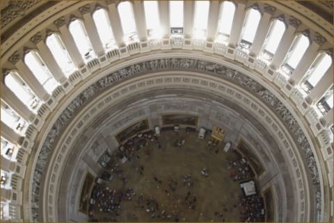 An aerial view of the Capitol Rotunda.