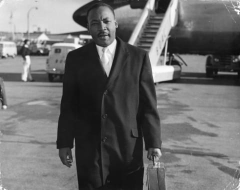 Martin Luther King Jr. before a speaking engagement in London, 1961.