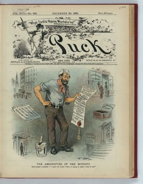 A satirical illustration showing how prevalent boycotts had become by the mid-1880s.