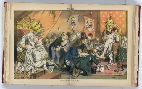 A cartoon depicting Charles Stewart Parnell gaining power by "boycotting" the pope.