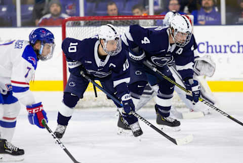 LOWELL, MA – NOVEMBER 30: Brandon Biro #10 of the Penn State Nittany Lions skates against the Massachusetts Lowell River Hawks during NCAA men’s hockey at the Tsongas Center on November 30, 2019 in Lowell, Massachusetts. The River Hawks won 3-2 in overtime. (Photo by Richard T Gagnon/Getty Images)