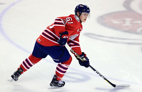 ST CATHARINES, ON – OCTOBER 26: Allan McShane #61 of the Oshawa Generals skates during an OHL game against the Niagara IceDogs at the Meridian Centre on October 26, 2017 in St Catharines, Ontario, Canada. (Photo by Vaughn Ridley/Getty Images)