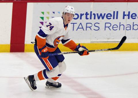 Simon Holmstrom #74 of the New York Islanders. (Photo by Bruce Bennett/Getty Images)