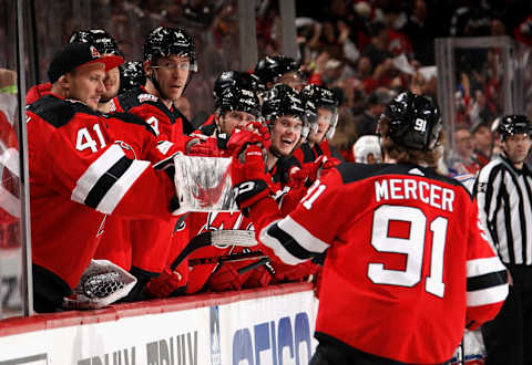 Dawson Mercer #91 of the New Jersey Devils. (Photo by Bruce Bennett/Getty Images)