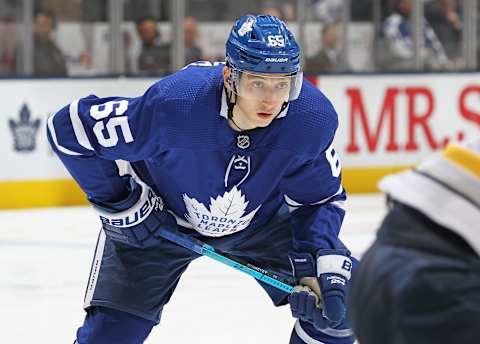 TORONTO, ON – DECEMBER 17: Ilya Mikheyev #65 of the Toronto Maple Leafs.(Photo by Claus Andersen/Getty Images).