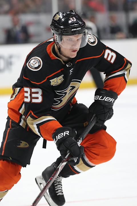 ANAHEIM, CALIFORNIA – MARCH 06: Jakob Silfverberg #33 of the Anaheim Ducks skates with the puck during the third period of a game against the St. Louis Blues at Honda Center on March 06, 2019 in Anaheim, California. (Photo by Sean M. Haffey/Getty Images)