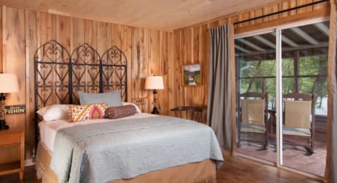 The cabin features three bedrooms with fantastic views.