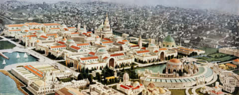 An aerial view of San Francisco during the world's fair,.