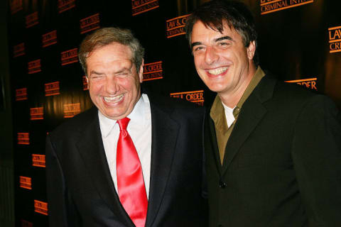 Law & Order creator Dick Wolf and Chris Noth celebrate the 100th episode of Law & Order: Criminal Intent in New York City in 2006.