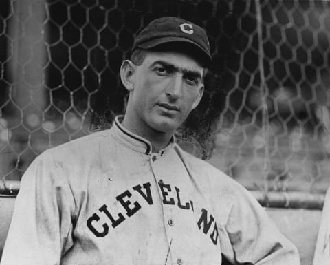 Aug 18, 2005; Chicago, IL, USA; (File Photo: Date Unknown) Pictured: Joe Jackson when he played for the Cleveland Indians. ‘Shoeless’Joe Jackson and seven of his Chicago White Sox teammates were implicated in fixing the 1919 World Series and letting the Cincinnati Reds win. Jackson had a .375 in the series, 12 hits, no errors and hit the lone home run for the White Sox. The eight players were banned from baseball for life by Commissioner Kennesaw Mountain Landis. ‘Shoeless Joe’ died on 12/5/1951 just 10 days before he was scheduled to appear on Ed Sullivan’s “Talk of the Town: in an effort to clear his name. (Photo by Sporting News/Sporting News via Getty Images)