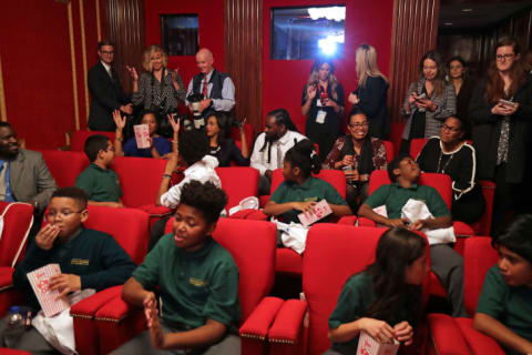 Sixth-graders attend special screening in the White House movie theater in 2018.