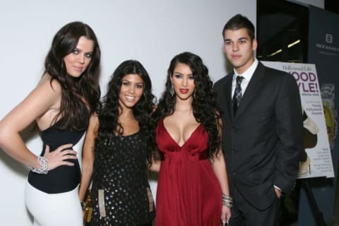 Khloe, Kourtney, Kim, and Robert Kardashian at the Los Angeles premiere of Keeping Up with the Kardashians in 2007.