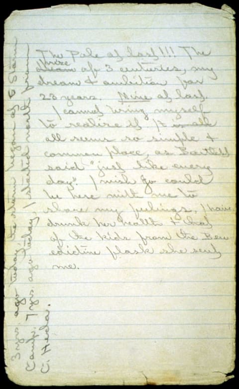 Robert Peary wrote "the Pole at last!!!" in his journal on April 6, 1909.