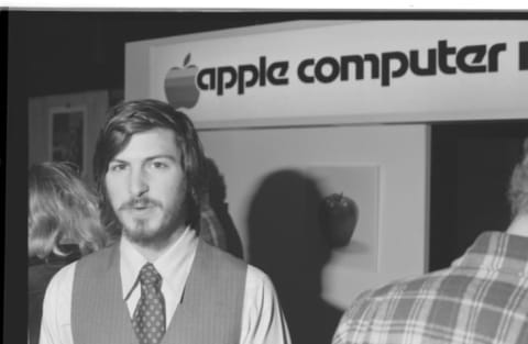 Steve Jobs at the first West Coast Computer Faire in San Francisco, where the Apple II computer was debuted in 1977.