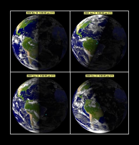 Earth during the equinoxes and solstices of 2004.