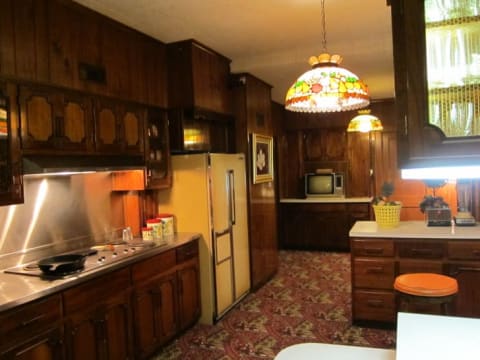 You can see Elvis's spice containers to the left of the refrigerator.