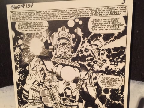 Uncolored artwork by Jack Kirby for Thor #134, featuring the "Kirby Krackle."