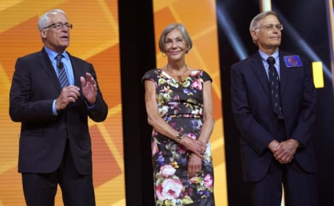 (From left to right) Rob, Alice, and Jim Walton at a Walmart shareholders' meeting in 2018.