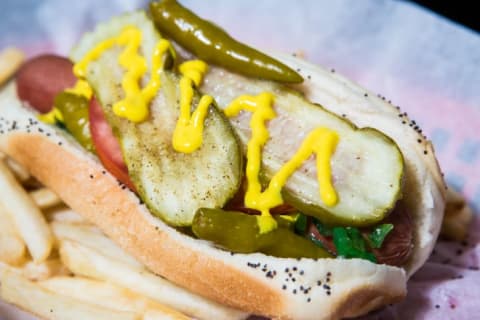 A Chicago-style hot dog.