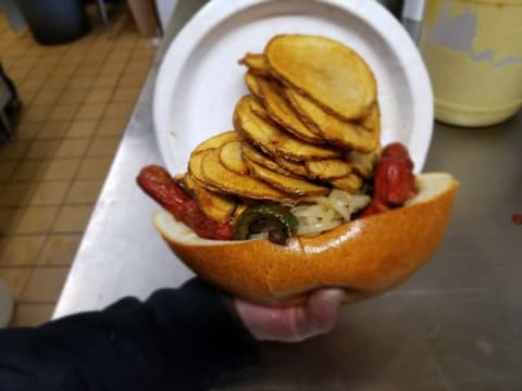 An Italian hot dog from Tommy's Italian Sausage and Hot Dogs in Elizabeth, New Jersey.