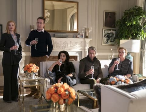 (From left to right) Sarah Snook, Matthew Macfadyen, Hiam Abbass, Alan Ruck, and J. Smith-Cameron in season 2, episode 5.