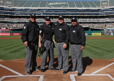 Everitt (second from left) with his crew before an Oakland Athletics game in 2014.