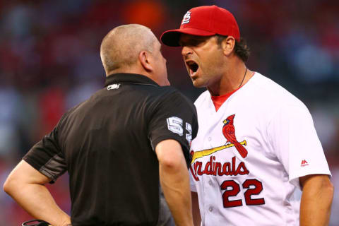 Former St. Louis Cardinals manager Mike Matheny fails to back down from an argument with Everitt during a 2016 home game. (He got ejected.)