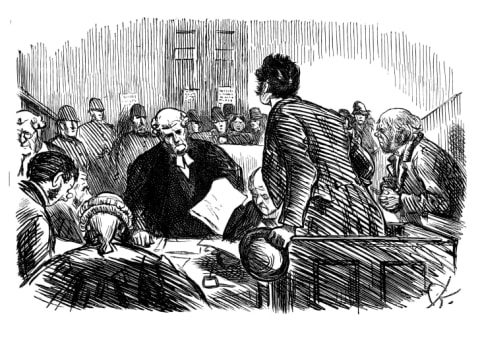 A crowded 19th-century courtroom.