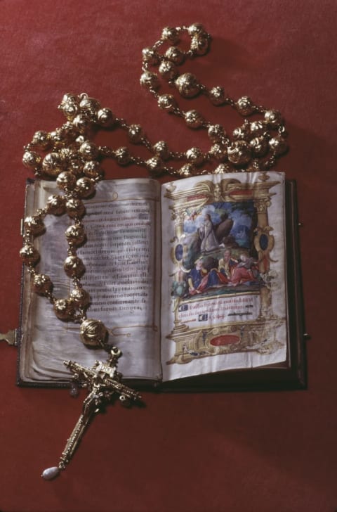 Rosary beads and bible belonging to Mary Queen of Scots.