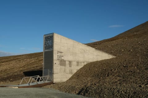 The entrance to the Svalbard Global Seed Vault in Longyearbyen, Norway, taken during a heatwave in July 2020.