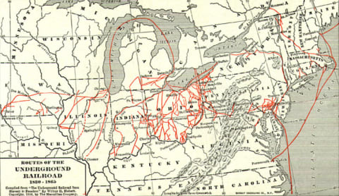 A partial map of the Underground Railroad.