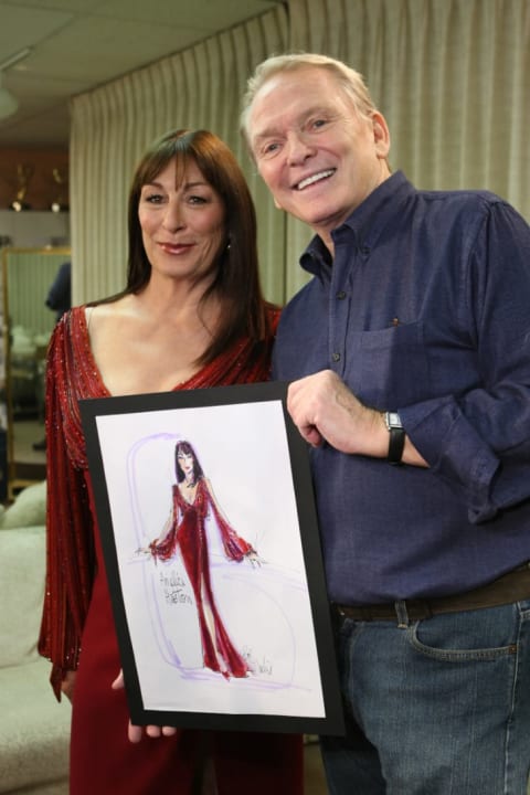 Angelica Huston (L) and Bob Mackie (R).