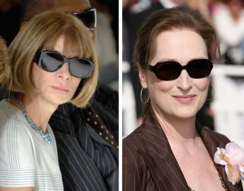 Anna Wintour attends at Mercedes-Benz Fashion Week in 2007; Meryl Streep poses at The Devil Wears Prada screening at the Deauville Festival Of American Film in Deauville, France.