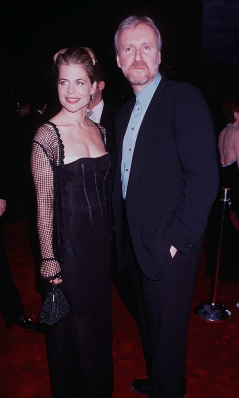 Linda Hamilton and James Cameron attend the Titanic premiere in 1997.