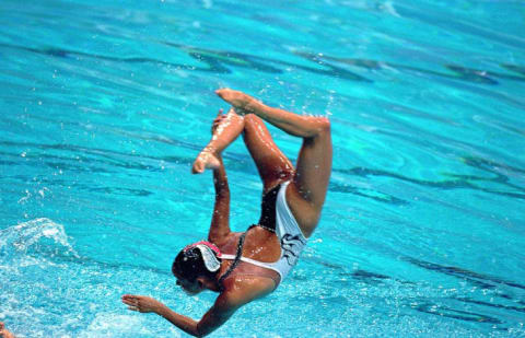 The USA Synchronized Swimming Team performs during the 2000 Olympics at the Sydney International Aquatic Centre in Sydney, Australia.