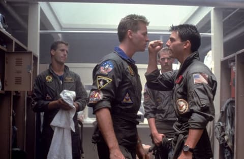 L to R: Rick Rossovich, Val Kilmer, Anthony Edwards, and Tom Cruise in Top Gun (1986).