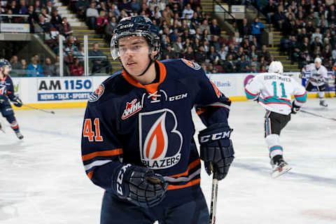 Garrett Pilon #41 of Kamloops Blazers. (Photo by Marissa Baecker/Getty Images)