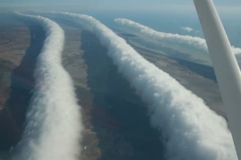 Morning glory clouds between Burketown and Normanton, Australia, shot from an airplane.